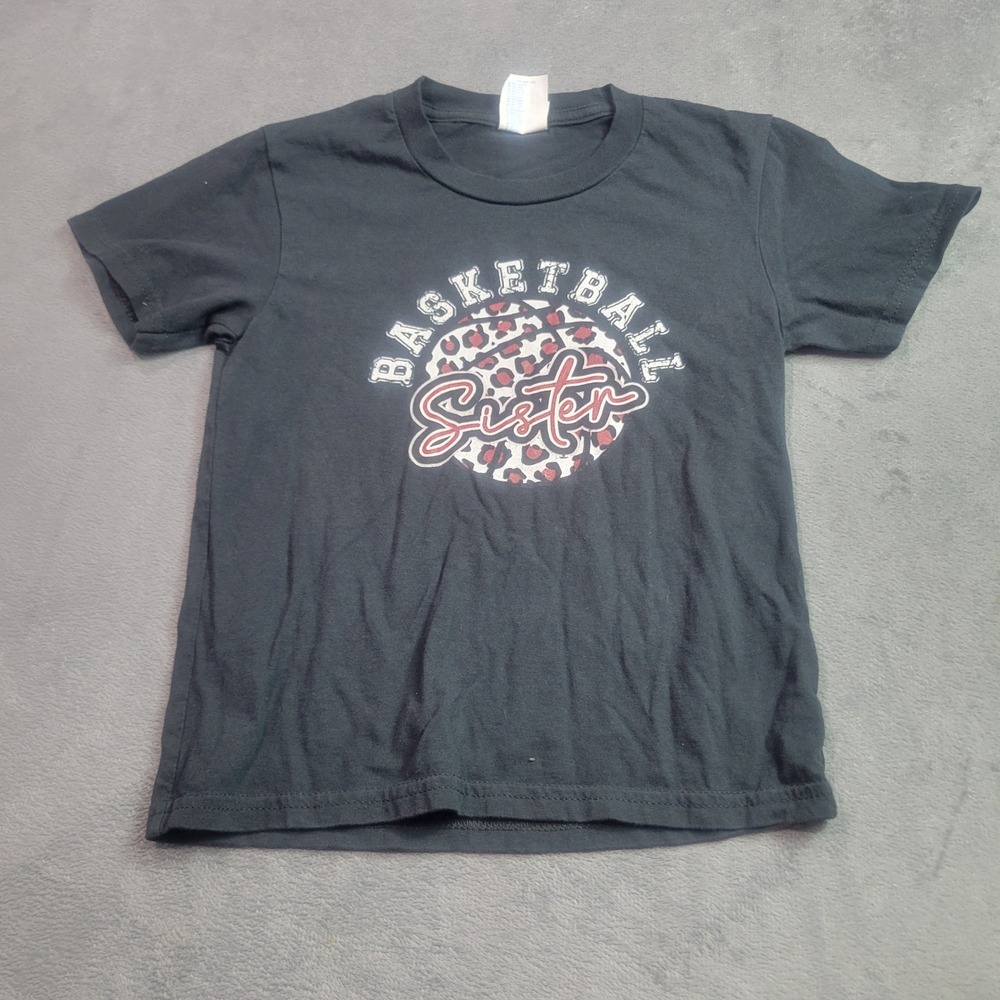 Port & Company Basketball Sister Youth XS Black Leopard Graphic T-Shirt 116/5-6